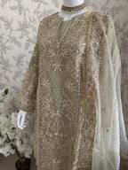 AFROZ Sage green-3 piece Embroidered soft Organza Suit