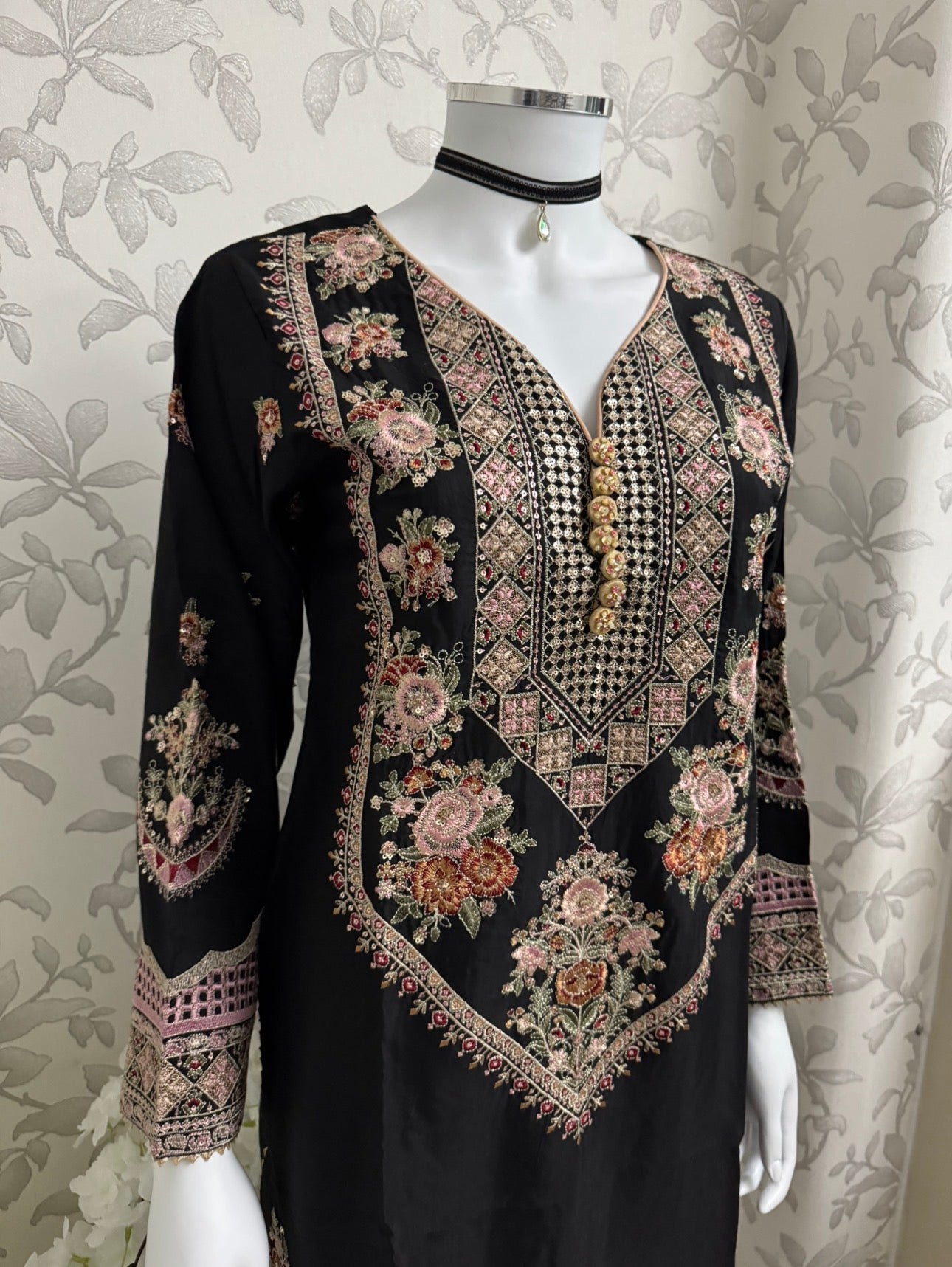 ETHNIC LUX- 3 piece Embroidered viscose Suit