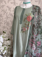 M Prints inspired Embroidered 3-Piece Suit | Pakistani Designer Dress