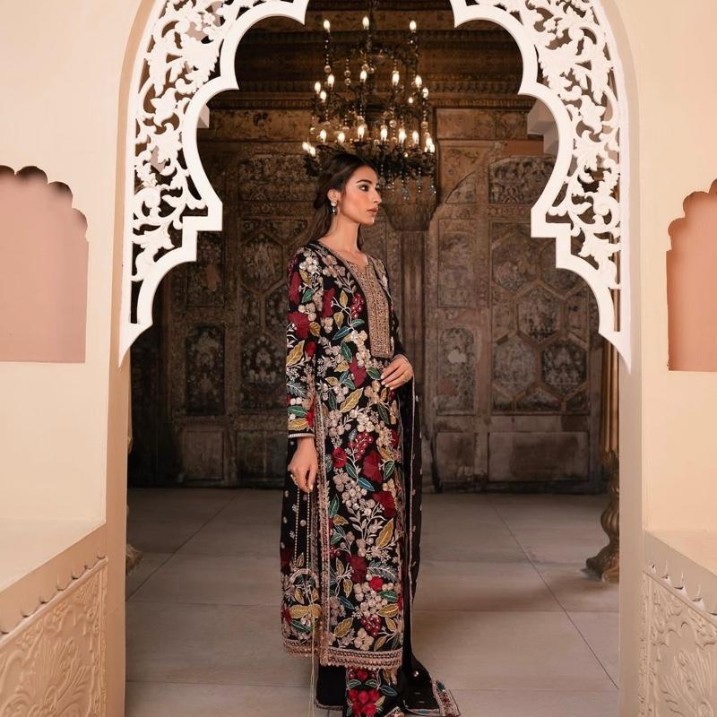 MAHNAZ-  4 pieces Heavy Embroidered chiffon suit