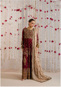ALANI Royal Maroon- 3 pieces heavy embroidered chiffon Maxi Dress