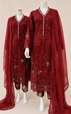 Ruby Royale- 3 piece Luxury Embroidered Net Suit