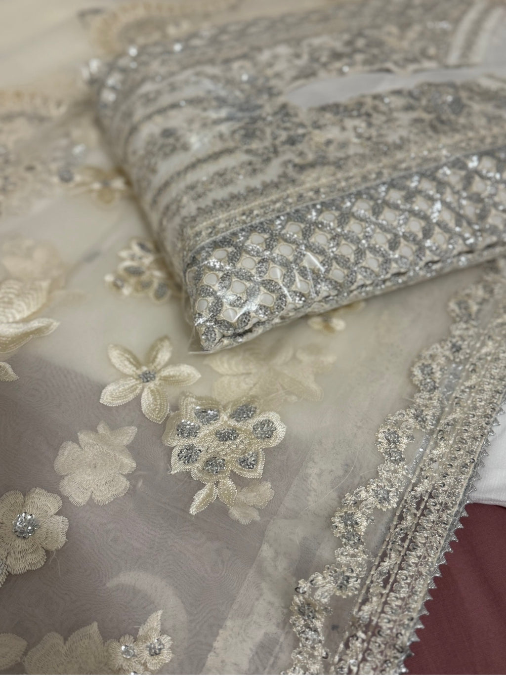 CHANDNI- 3 pieces Embroidered soft organza sharara Suit with embroidered chiffon Duppatta