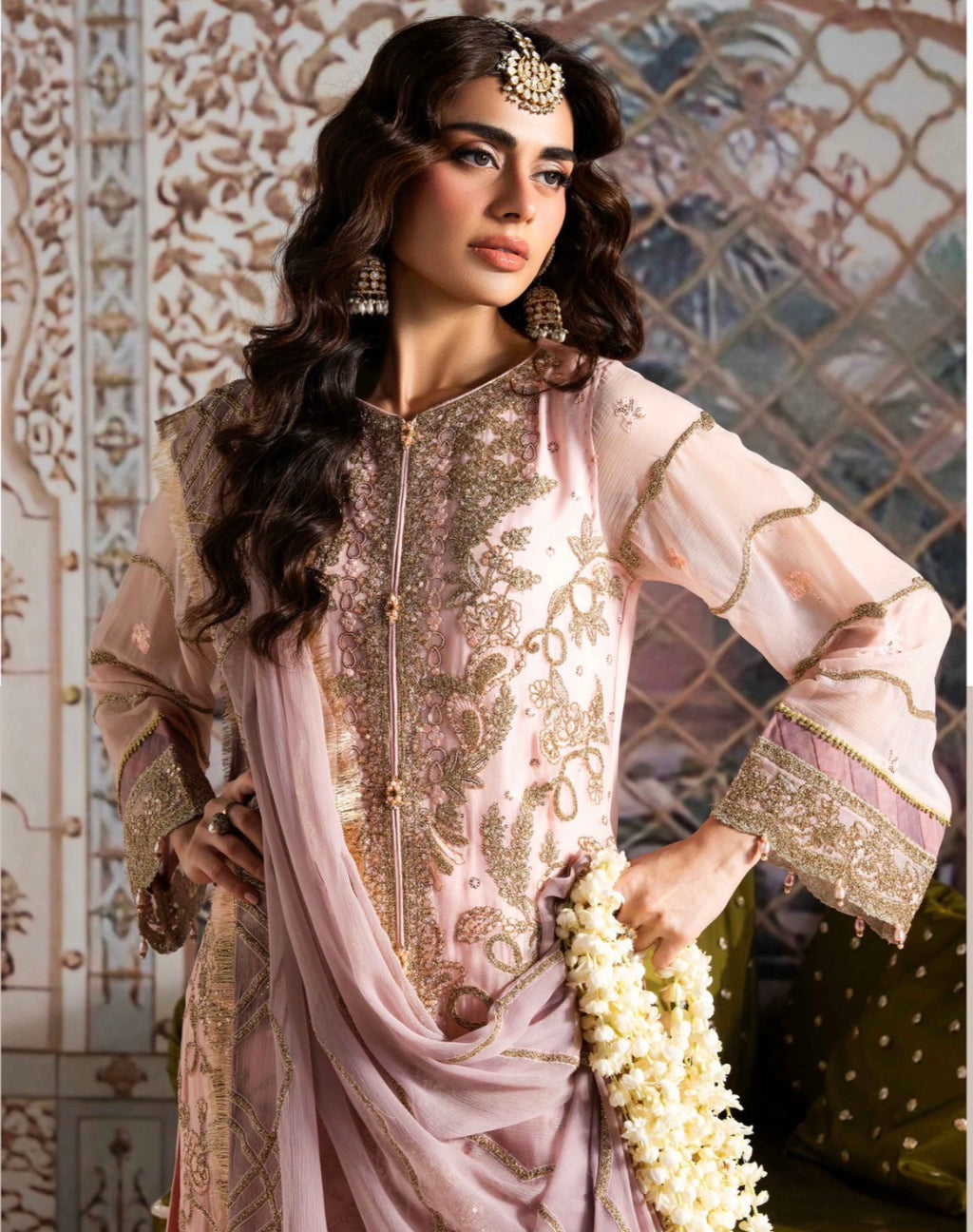 ALANI Blush Pink- 3 pieces Embroidered chiffon Suit