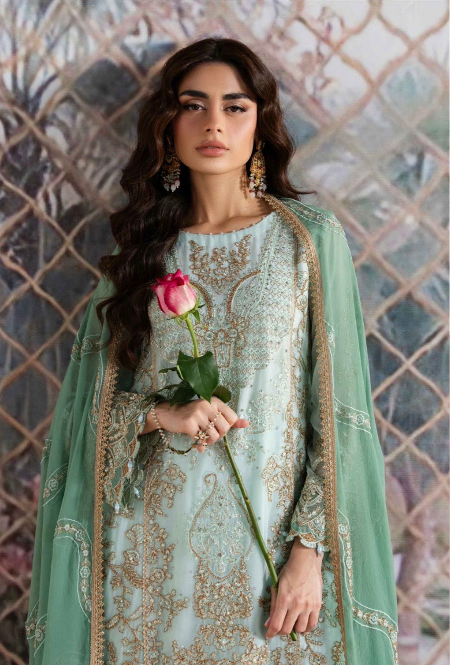 ALANI Mint Green- 3 pieces Embroidered chiffon Suit