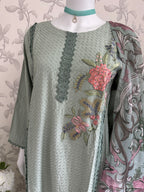 M Prints inspired Embroidered 3-Piece Suit | Pakistani Designer Dress