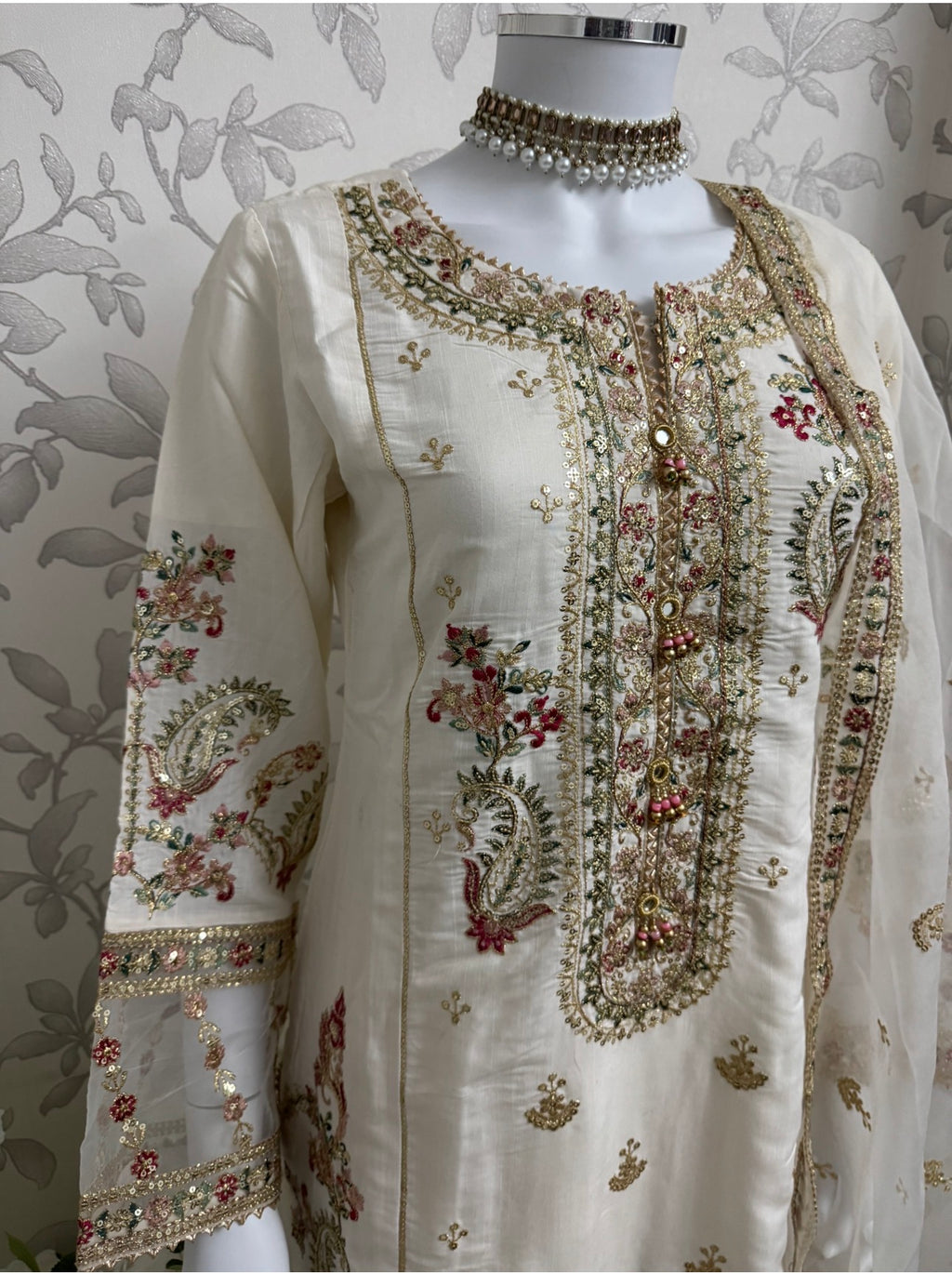 ETHNIC LUX- 3 Piece embroidered viscose Suit