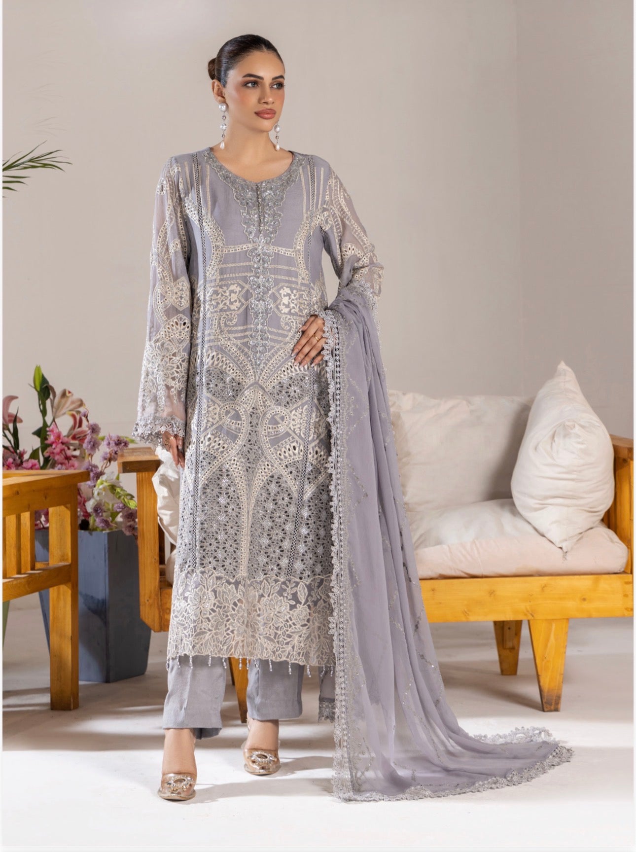 SONIYA-3 piece Embroidered Chiffon Suit