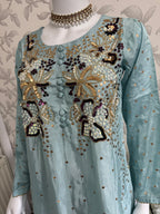 SILKY CHARM- 3 piece sequins Embroidered Silk Suit