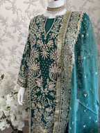 AFROZ Emerald- 3 piece Embroidered soft Organza Suit