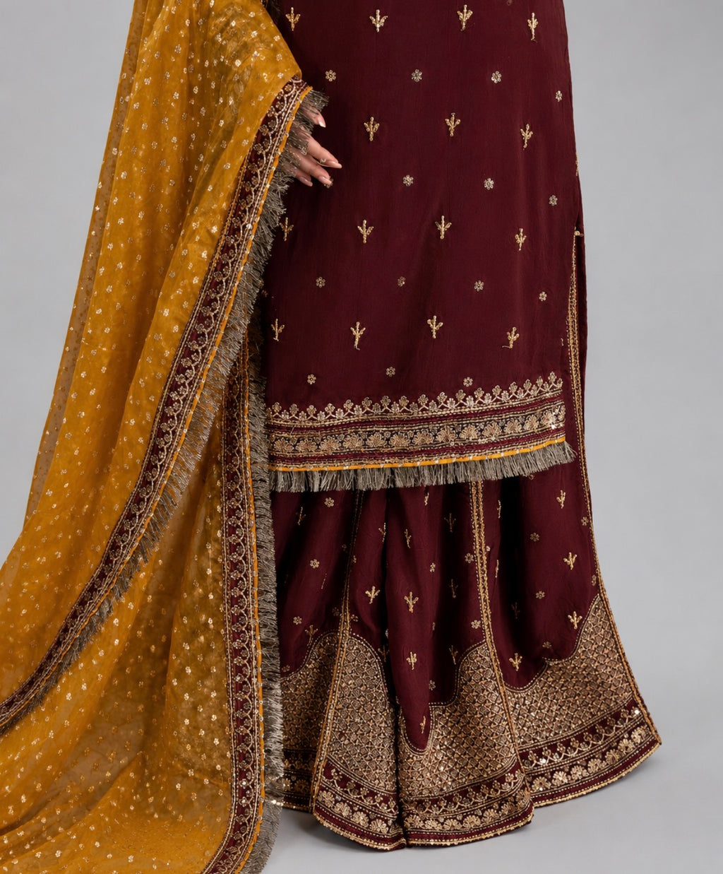 CHAAND RAAT- 3 piece Embroidered Raw Silk sharara Suit