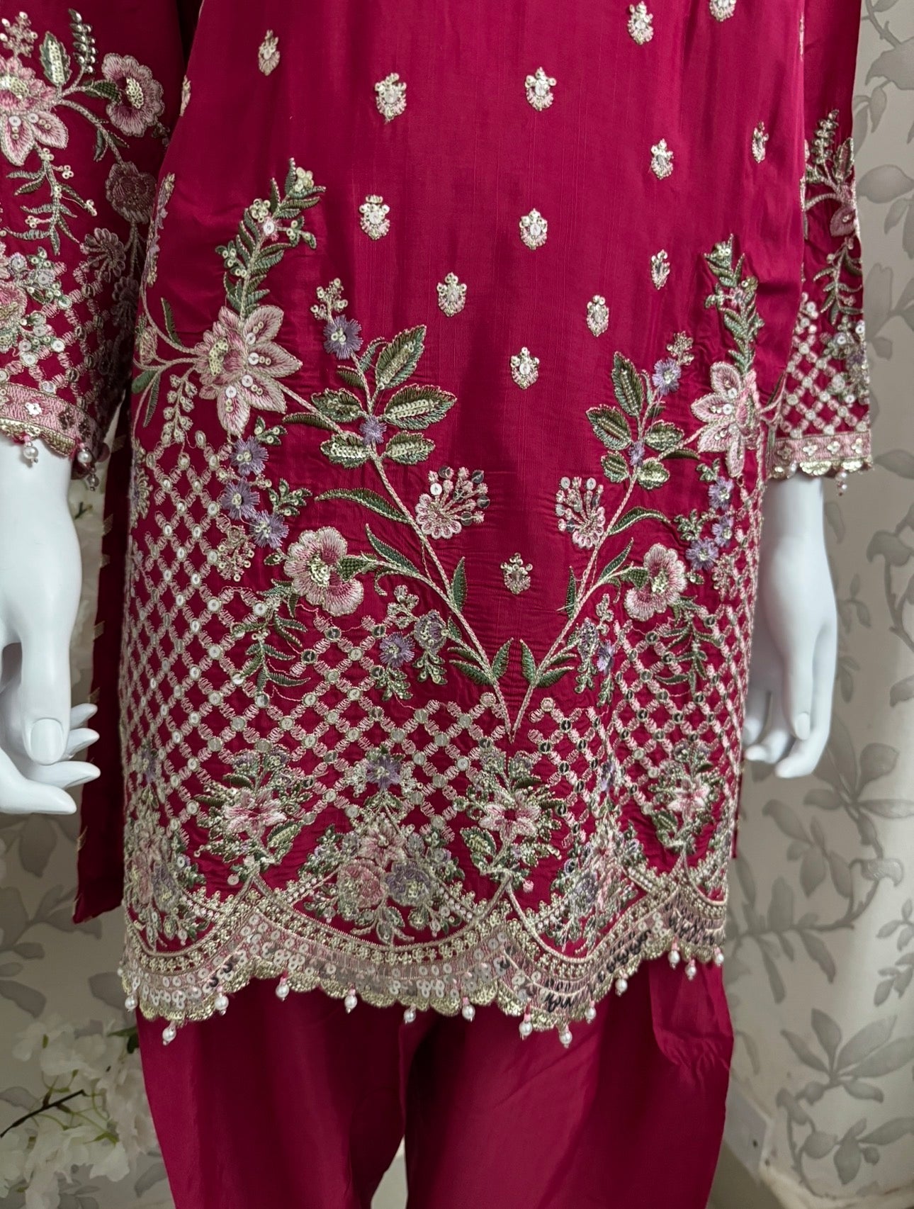 ETHNIC LUX- 3 piece Embroidered viscose Suit