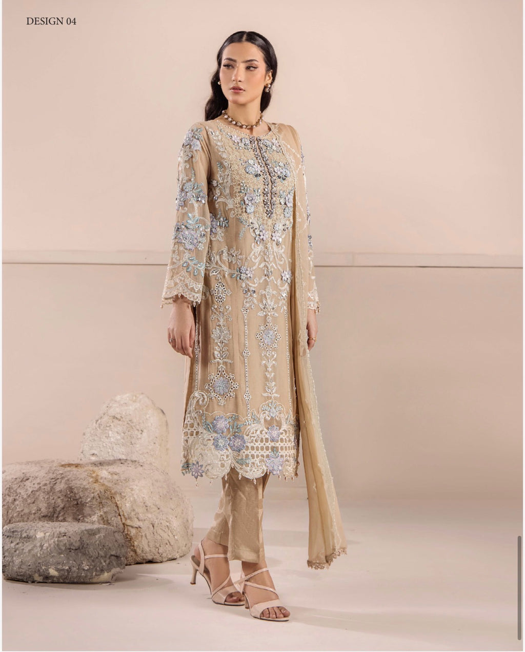 THREADS-3 piece Embroidered Chiffon Suit