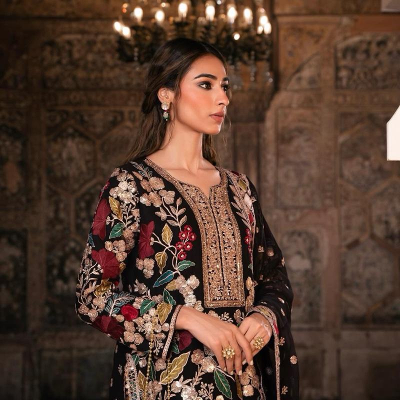 MAHNAZ-  4 pieces Heavy Embroidered chiffon suit