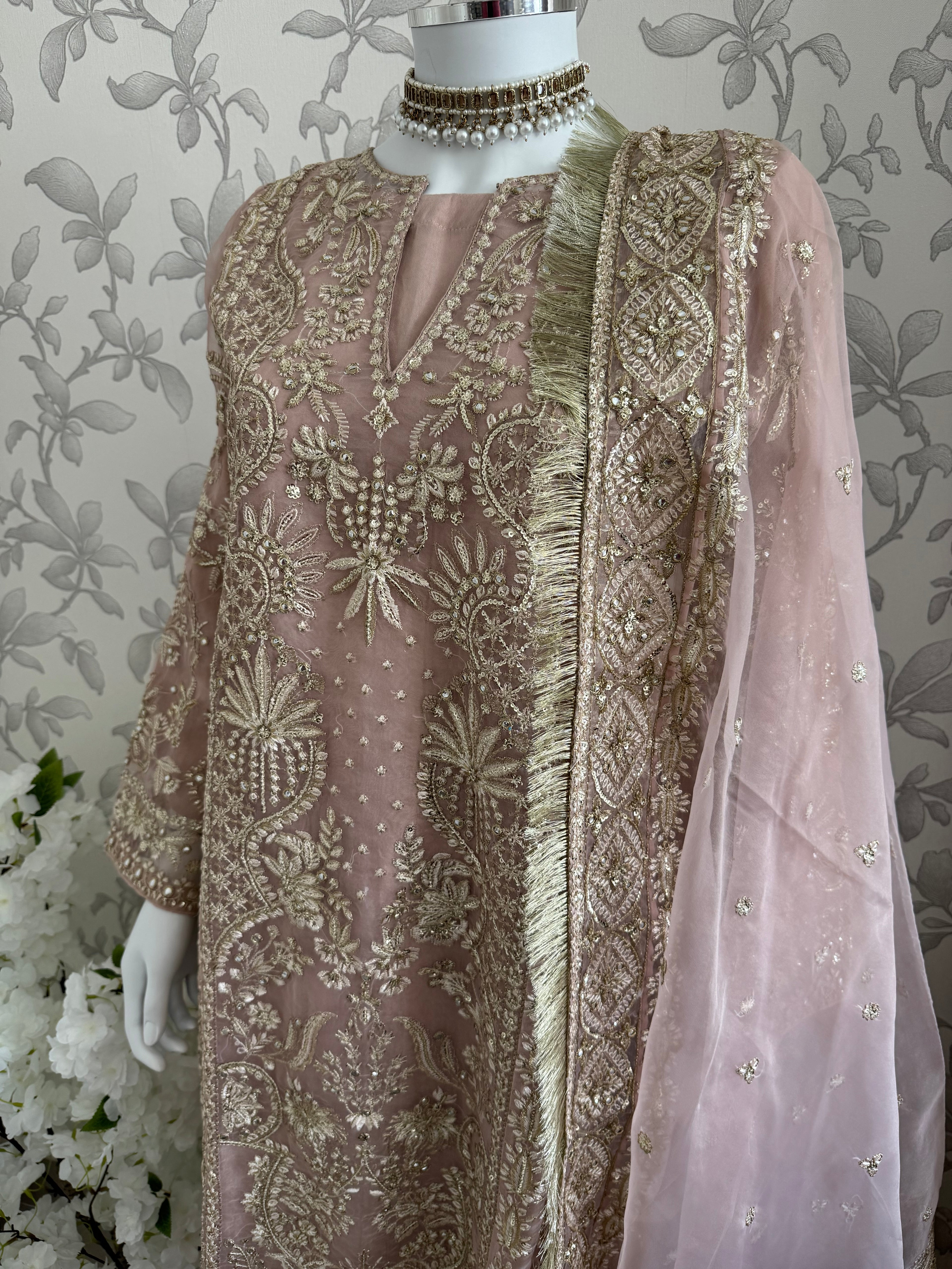 AFROZ Blush Pink- 3 piece Embroidered soft Organza suit
