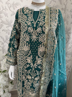AFROZ Emerald- 3 piece Embroidered soft Organza Suit