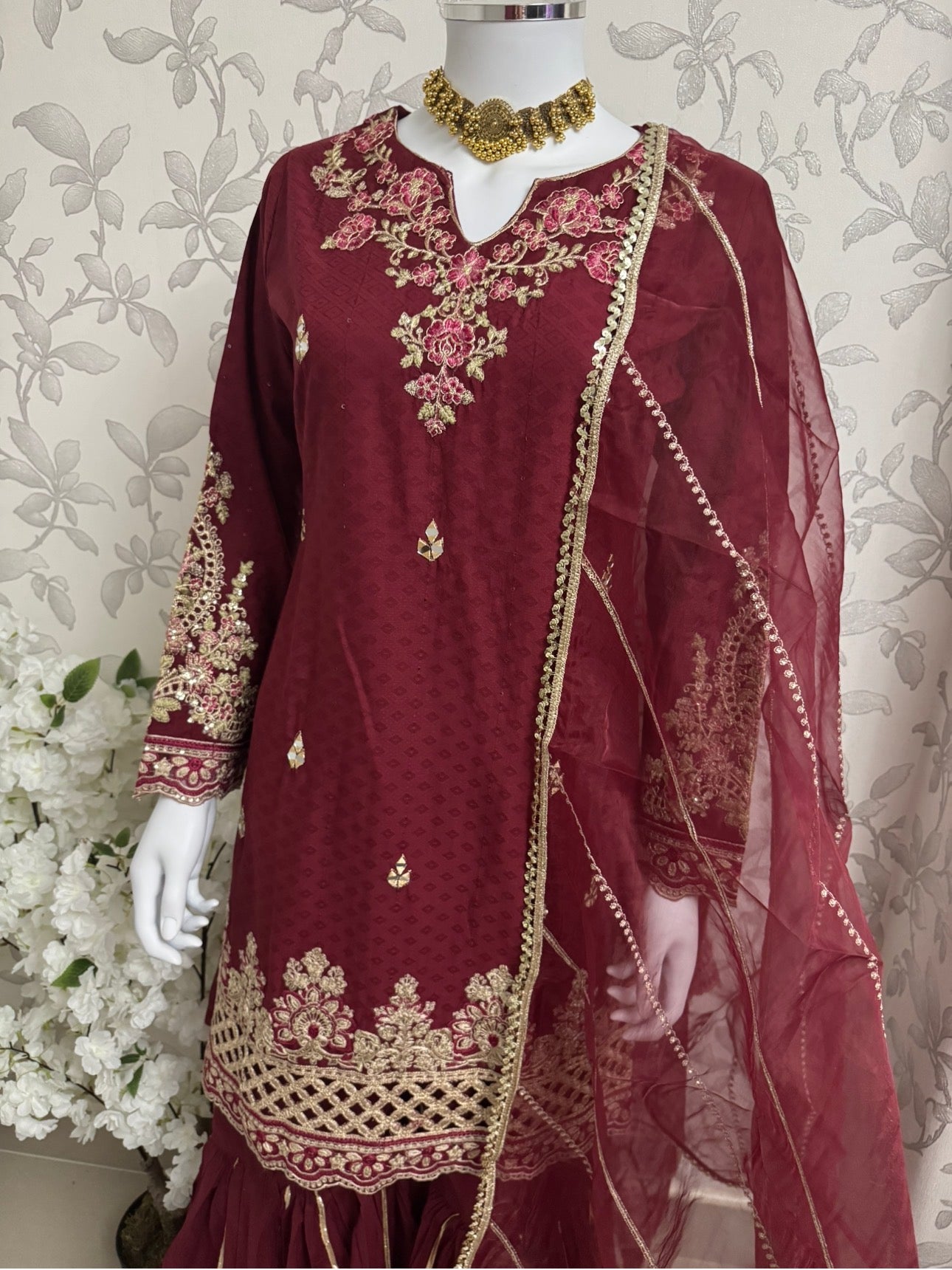 HIRA- 3 pieces Embroidered Gharara Suit