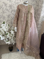 AFROZ Blush Pink- 3 piece Embroidered soft Organza suit