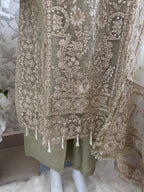 AFROZ Sage green-3 piece Embroidered soft Organza Suit