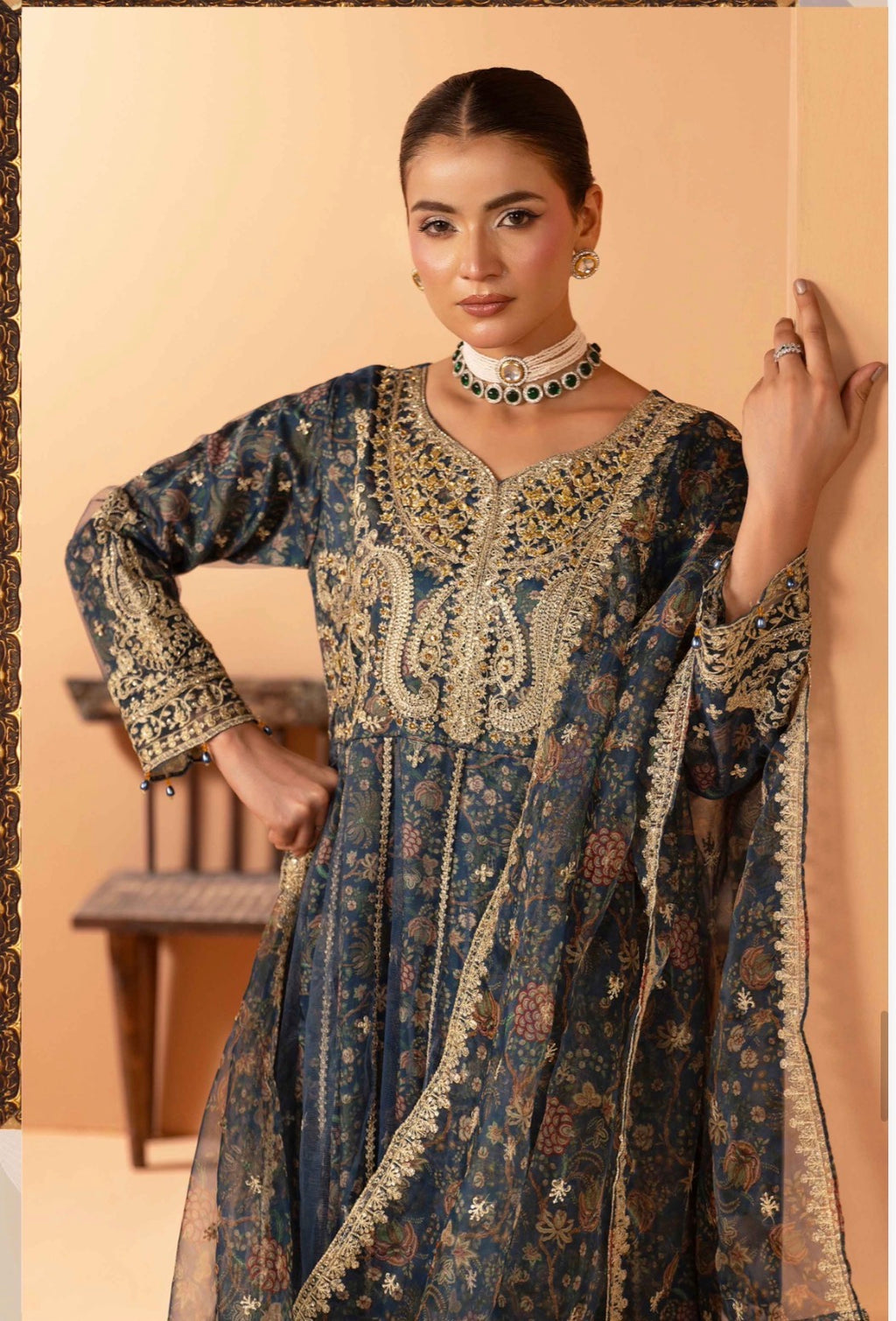 ANARKALI- 3 piece Embroidered suit