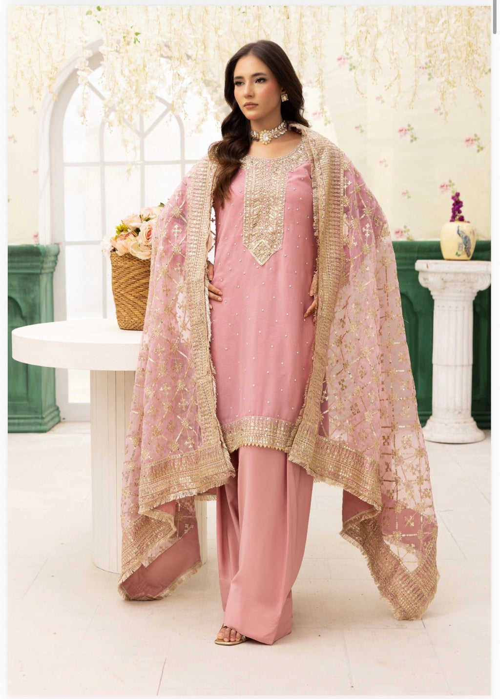 HAYA- 3 pcs embroidered chiffon suit with heavy embroidered organza duppatta