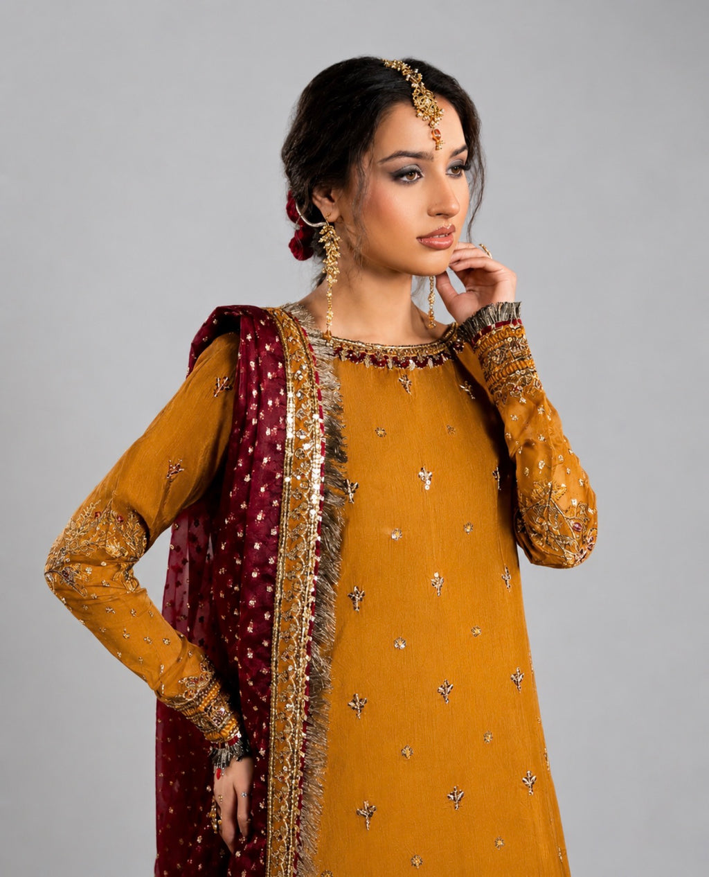 CHAAND RAAT- 3 piece Embroidered Raw Silk sharara Suit