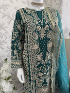 AFROZ Emerald- 3 piece Embroidered soft Organza Suit