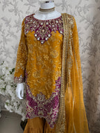 IMROZIAA- 3 piece Embroidered chiffon Gharara Suit