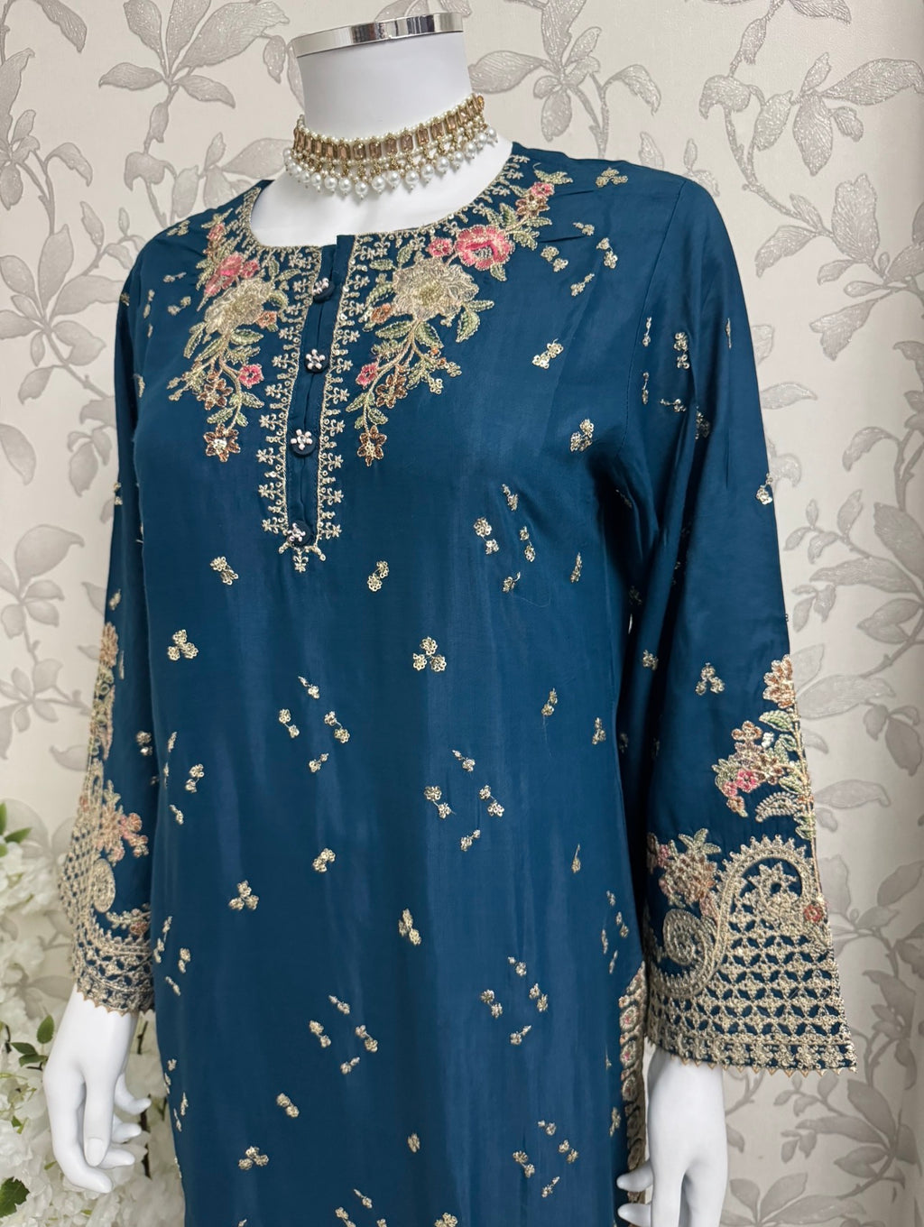 ETHNIC LUX- 3 Piece  embroidered viscose Suit