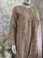 AFROZ Blush Pink- 3 piece Embroidered soft Organza suit