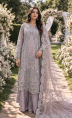 Lilac Moonlight Embroidered 3-Piece Luxury Suit with Organza Dupatta