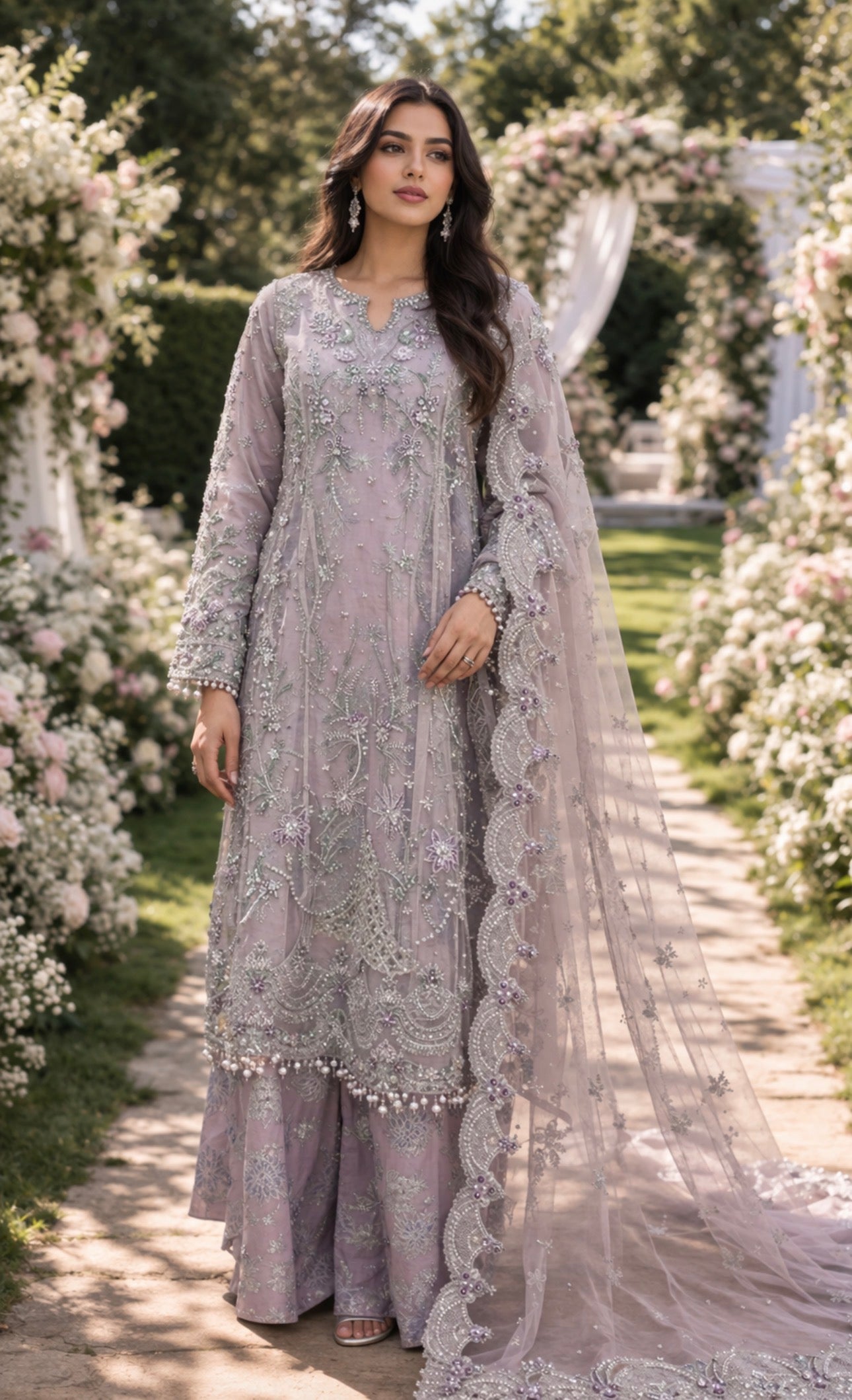 Lilac Moonlight Embroidered 3-Piece Luxury Suit with Organza Dupatta