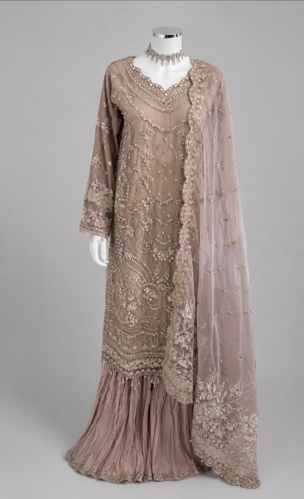 SERENE Blush Pink- 3 piece Embroidered soft organza Sharara Suit