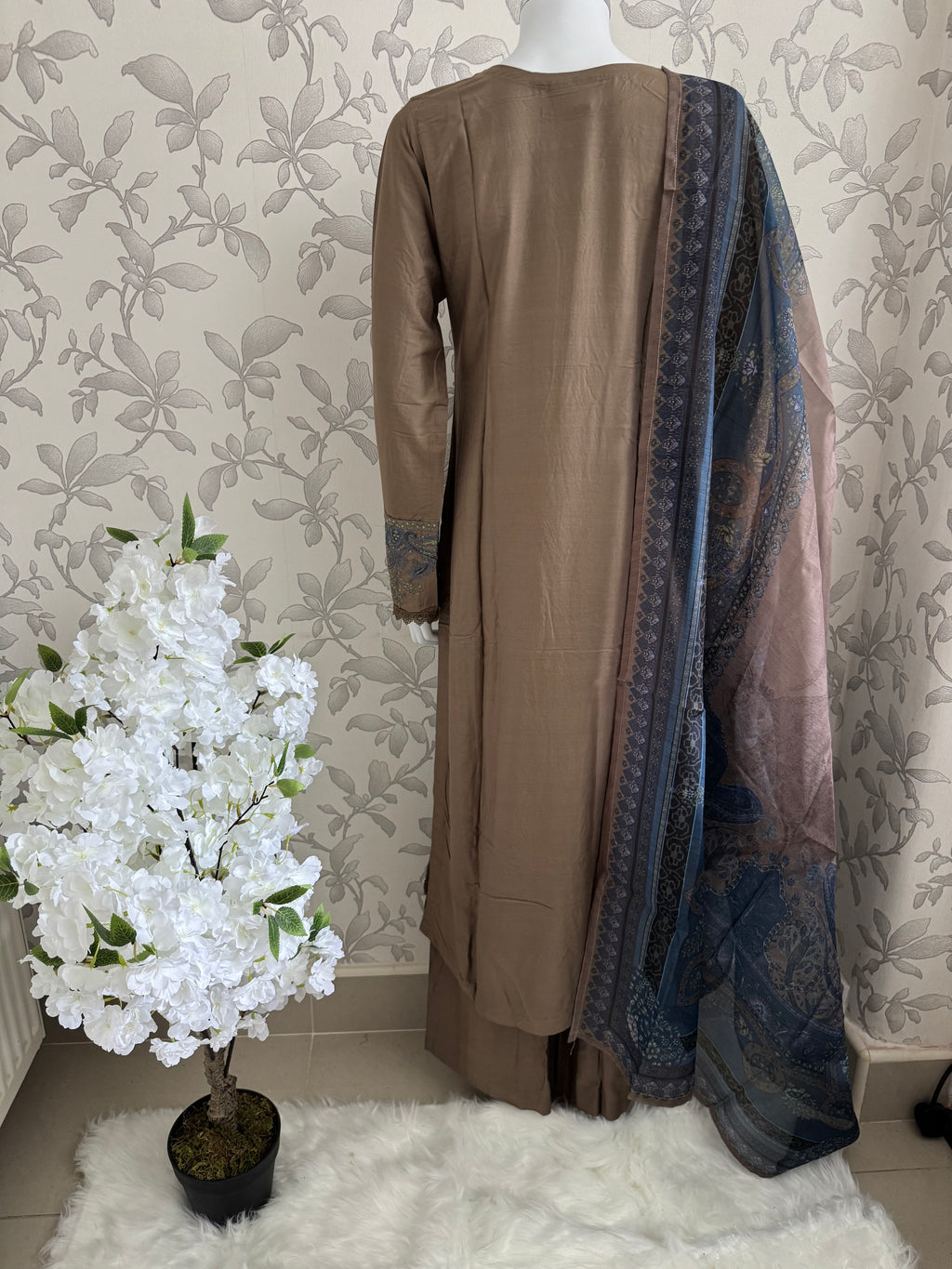 M Prints inspired Embroidered 3-Piece Suit | Pakistani Designer Dress