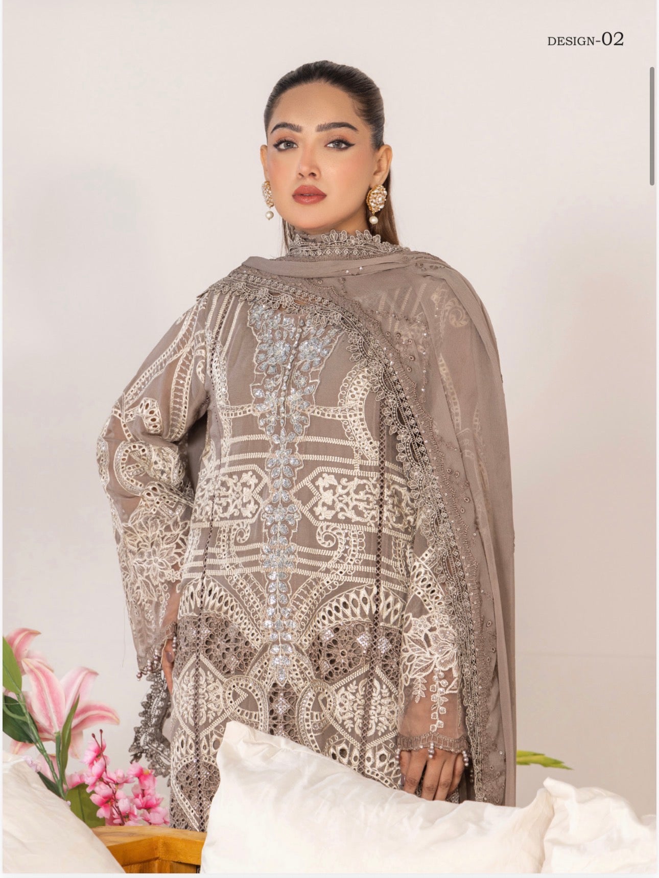 SONIYA-3 piece Embroidered Chiffon Suit