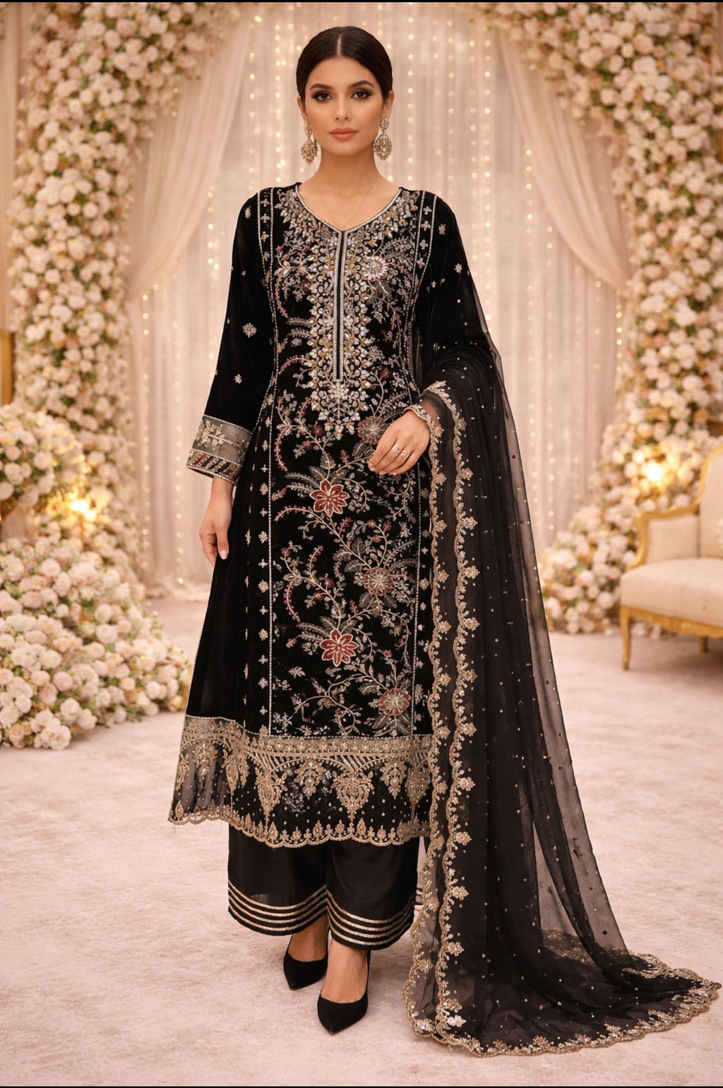 MAHRUKH- 3 pieces Heavy Embroidered velvet Suit