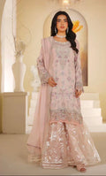 Blush Pearl Embroidered 3-Piece Luxury Sharara Suit with Chiffon Dupatta