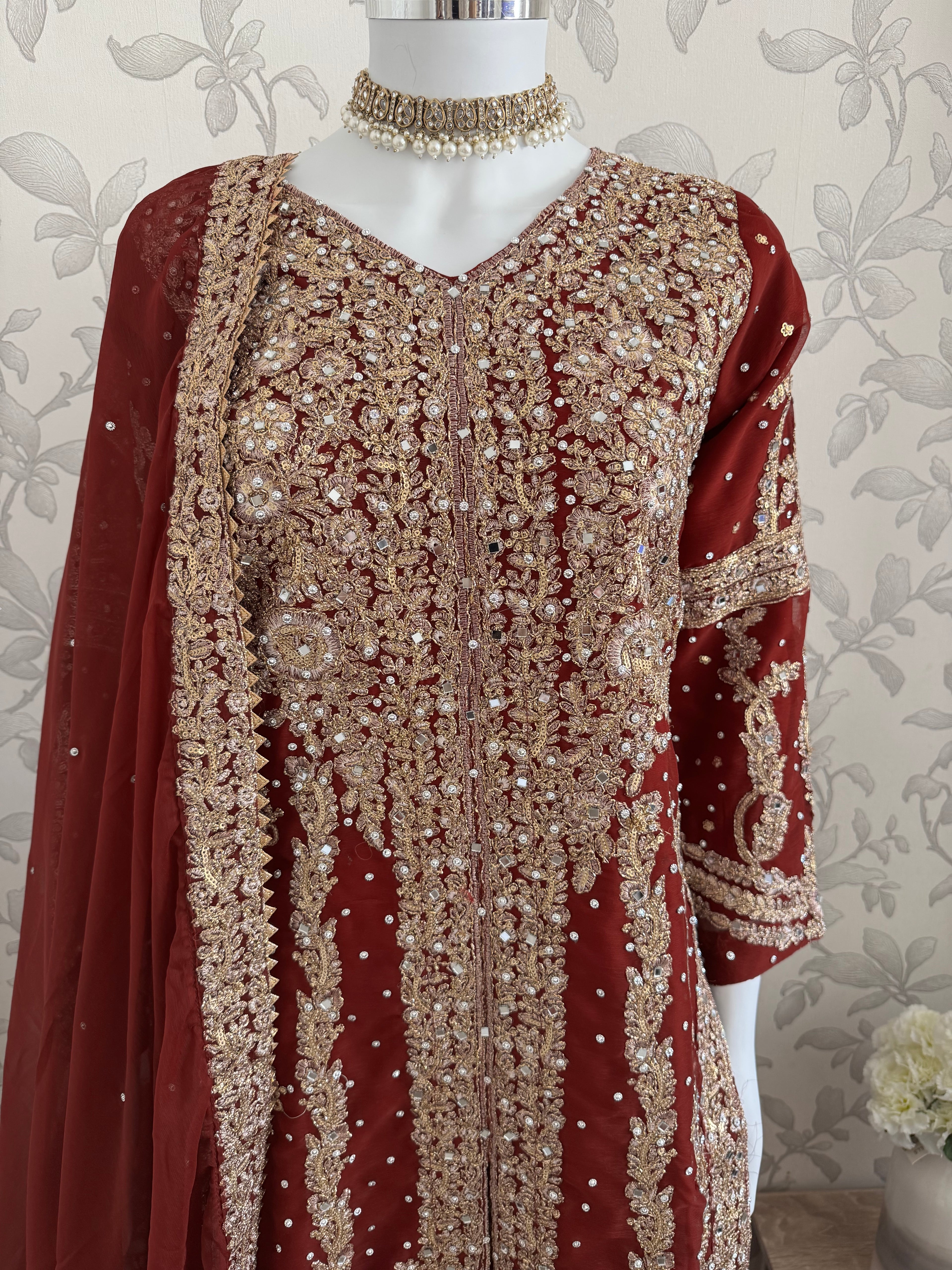 AFREEN - 3 piece embroidered Chiffon wedding Suit