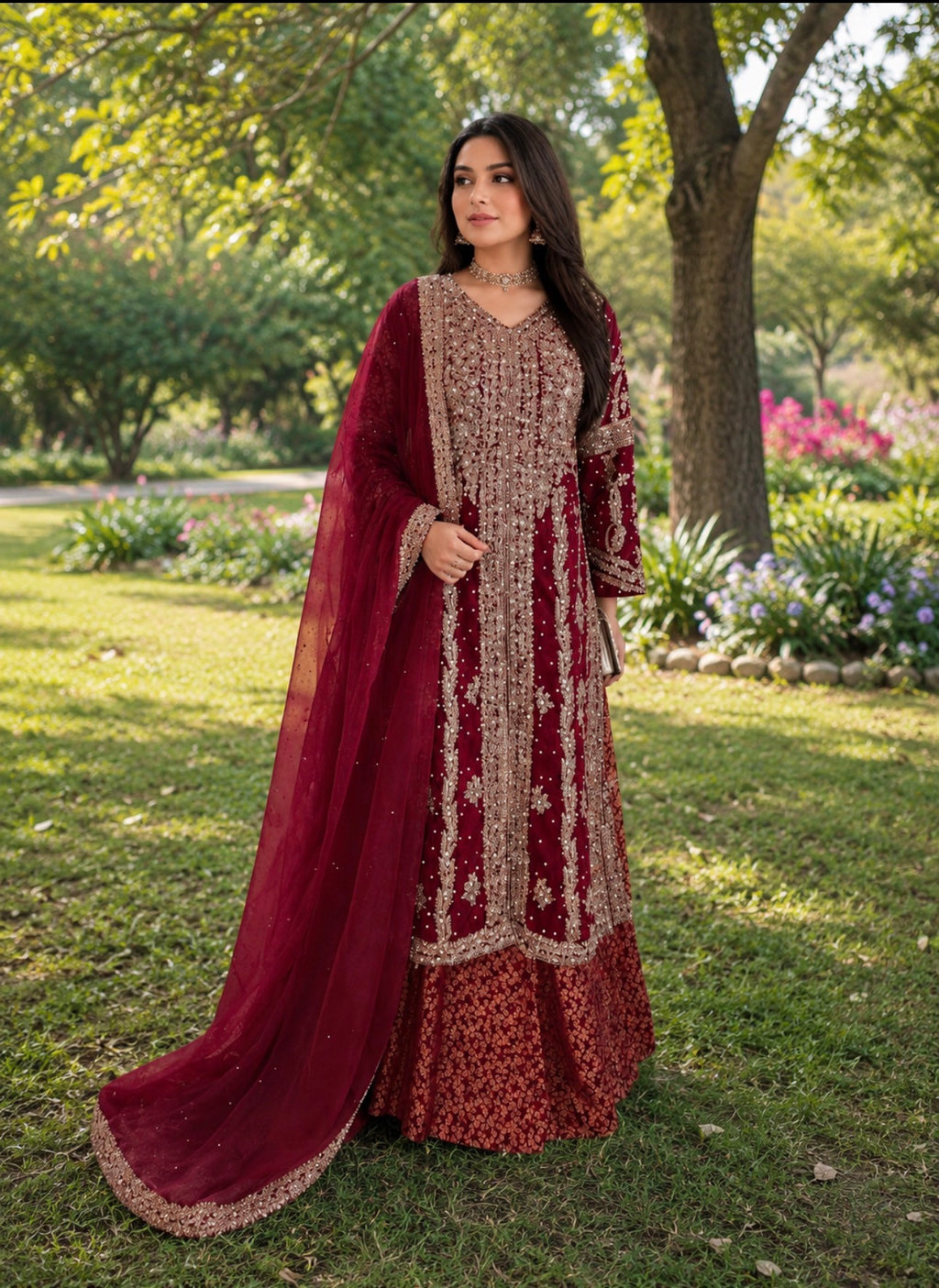 AFREEN - 3 piece embroidered Chiffon wedding Suit