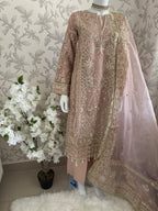 AFROZ Blush Pink- 3 piece Embroidered soft Organza suit