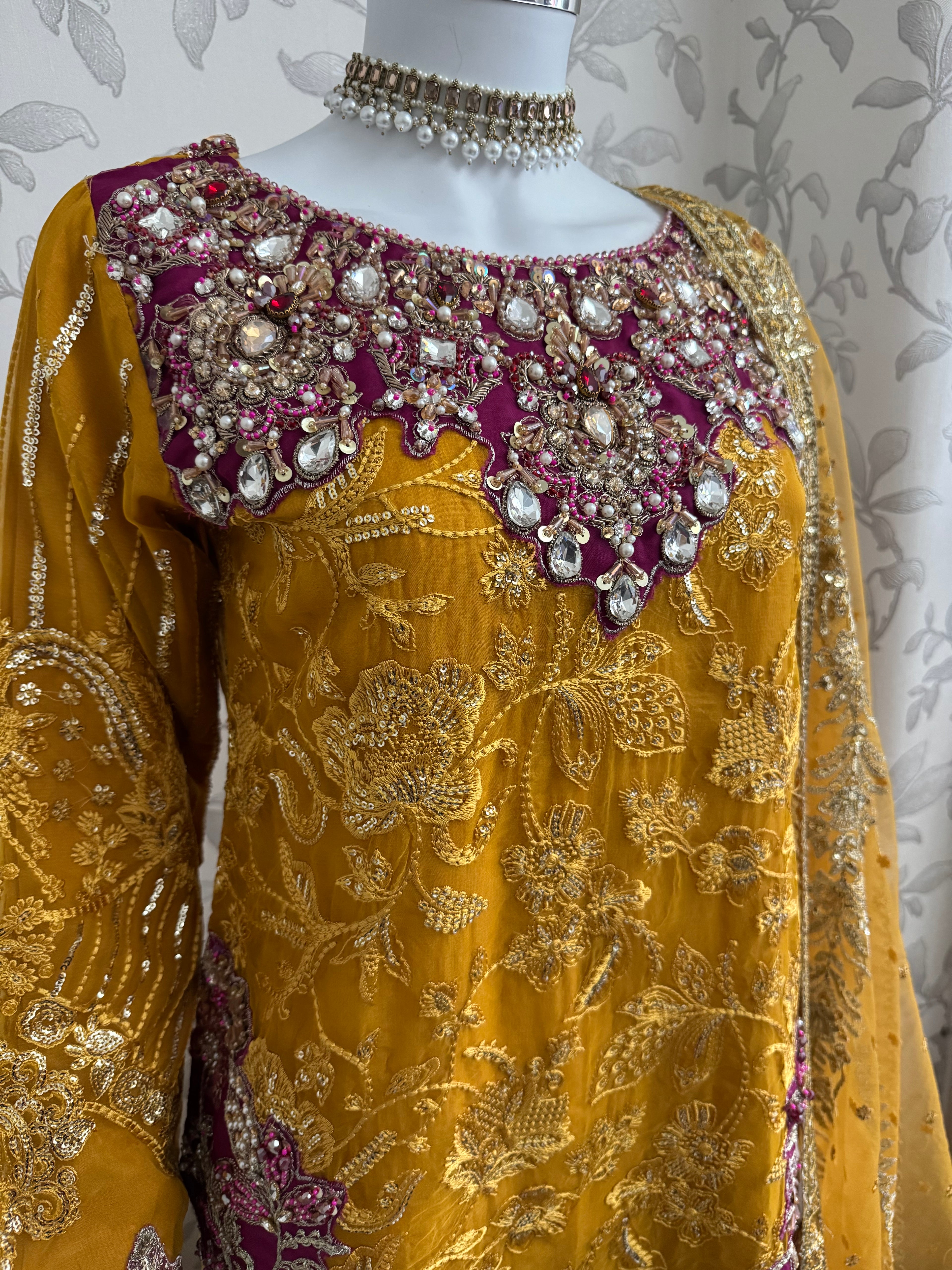 IMROZIAA- 3 piece Embroidered chiffon Gharara Suit