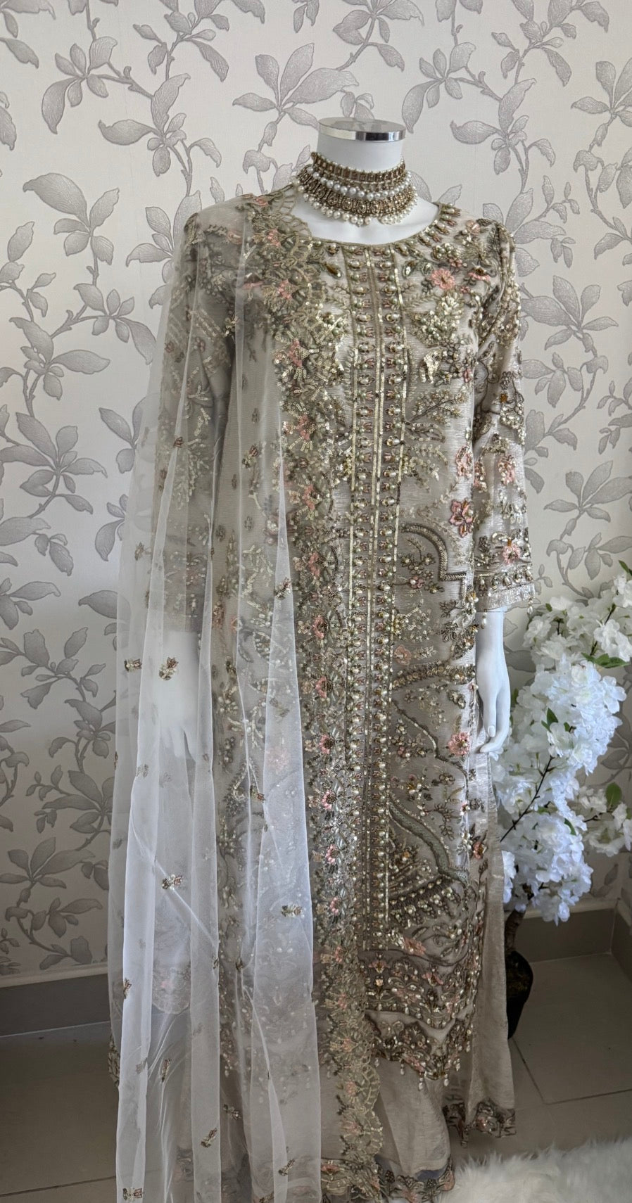 PEARLS -Pearl Champagne Hand-Embellished Luxury 3 pcs Suit
