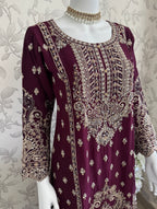 SAFFA- 3 piece Embroidered Chiffon Gharara Suit