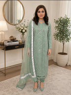 CUT DANA- 3 piece Silver Embellished Net Suit