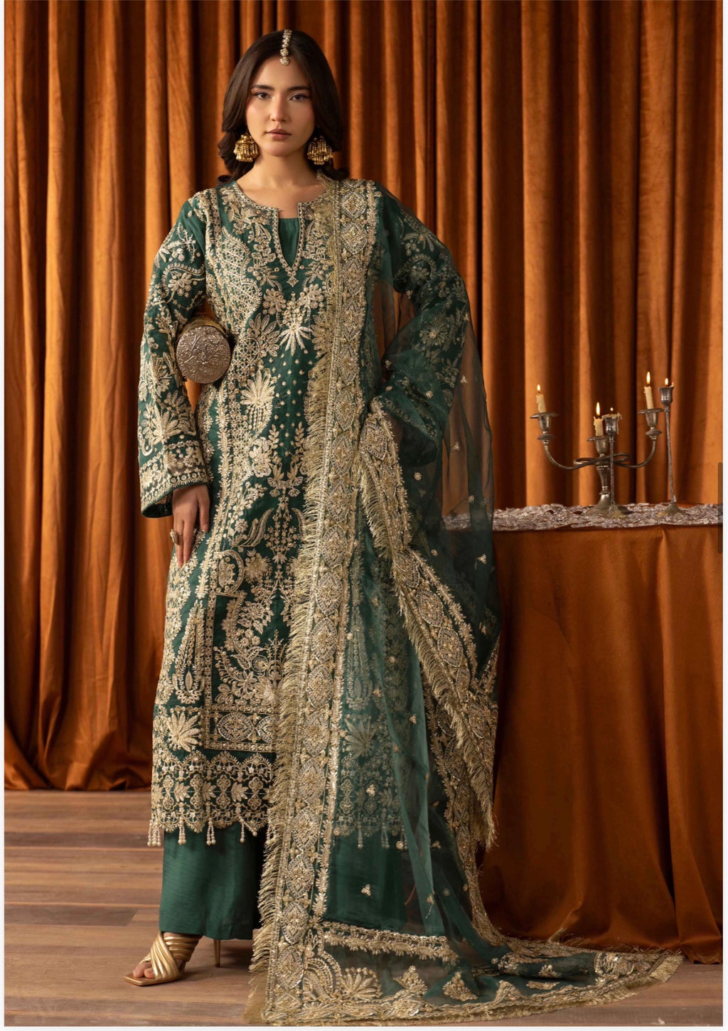 AFROZ Emerald- 3 piece Embroidered soft Organza Suit