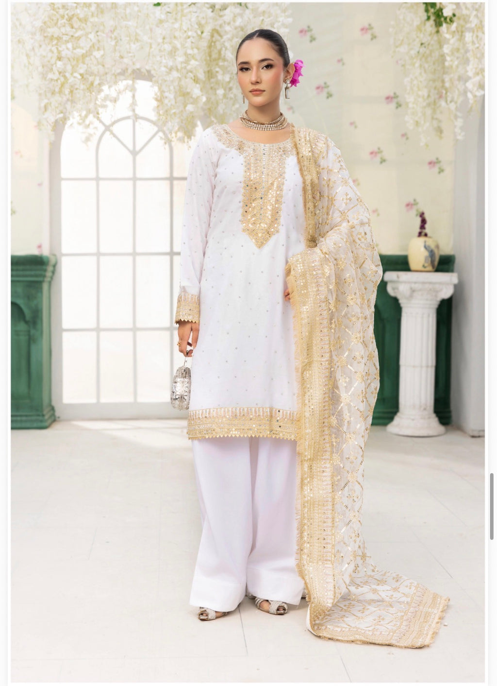 HAYA- 3 pcs embroidered chiffon suit with heavy embroidered organza duppatta
