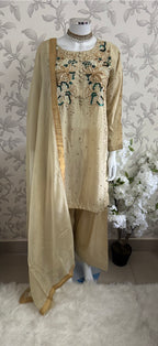 SILKY CHARM- 3 piece sequins Embroidered Silk Suit