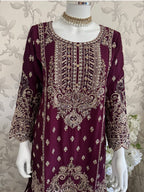 SAFFA- 3 piece Embroidered Chiffon Gharara Suit