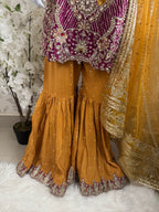 IMROZIAA- 3 piece Embroidered chiffon Gharara Suit