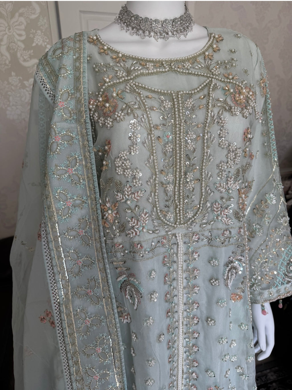 LYARA- 3 piece Embroidered soft organza suit